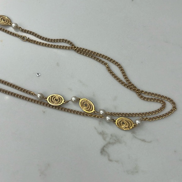 Vintage gold and pearl chain necklace - Picture 1 of 3